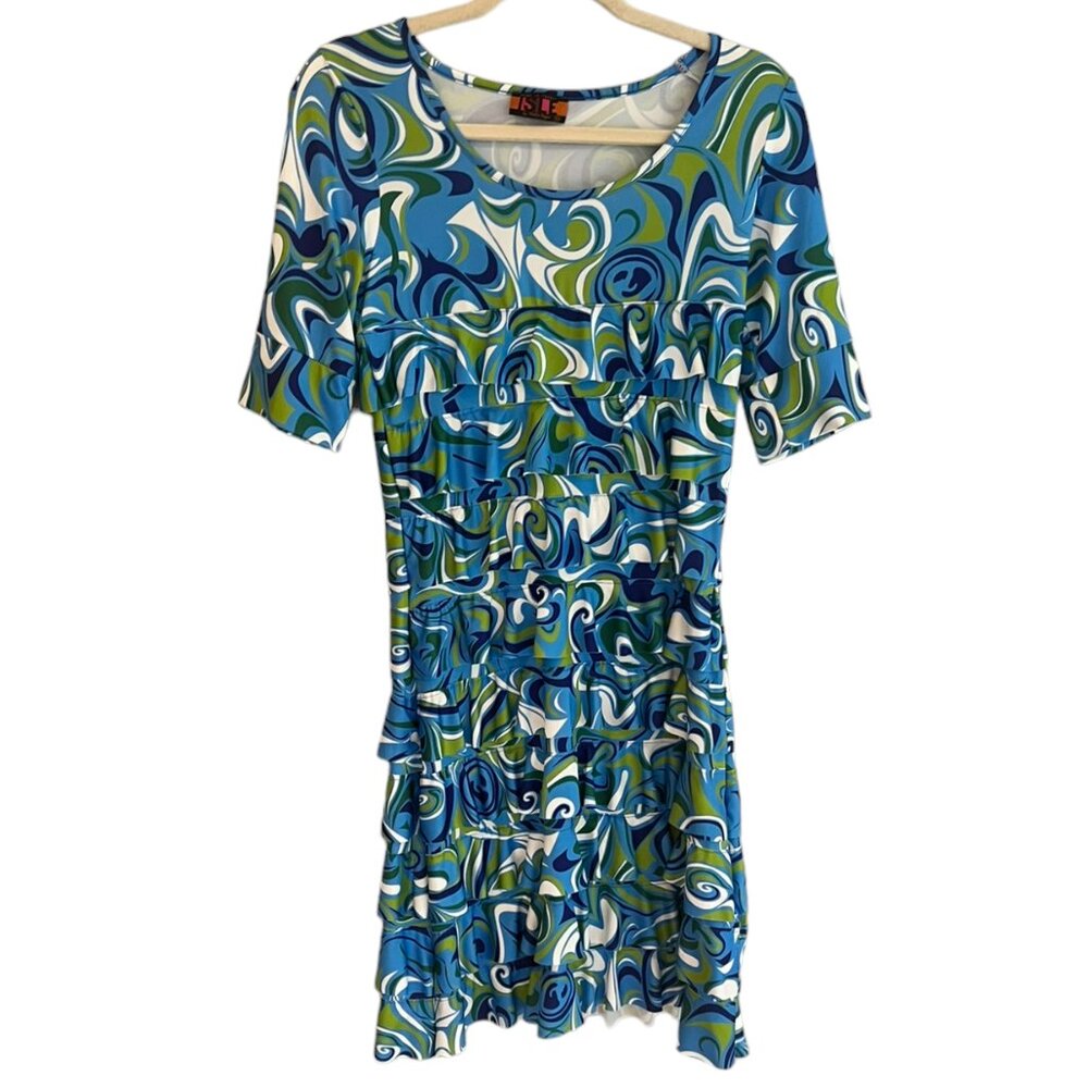 Women's Isle by Melis Kogan Mod‎ Abstract Tiered Cha Cha Mini Dress Size XS